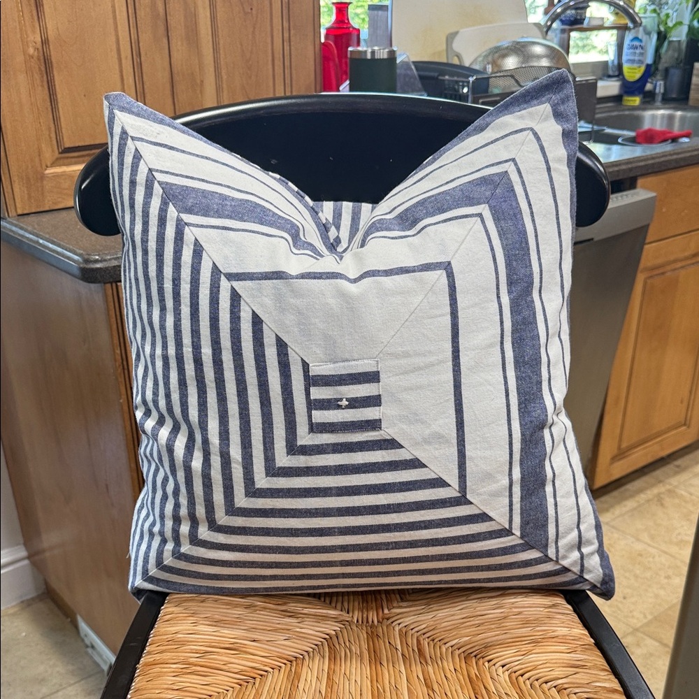 Newport Down filled  Navy and White Geometric Stripe Accent Pillow